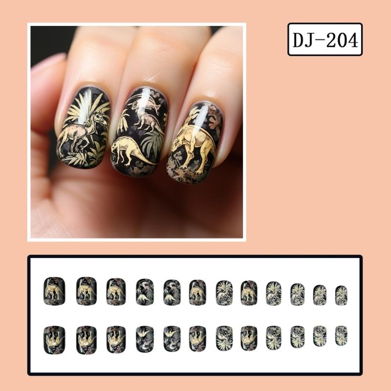 Press on Nail Vintage Jurassic Dinosaur False Nail Art With Easy Application And Removal For Fashion Nail Enthusiasts