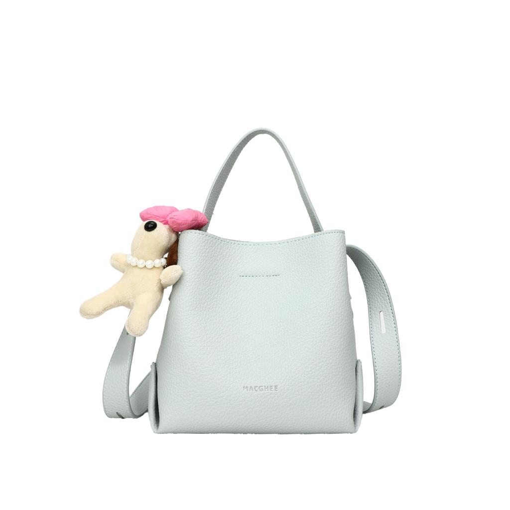 Korean new niche ins style simple lychee pattern texture portable bucket bag versatile casual foreign style messenger bag