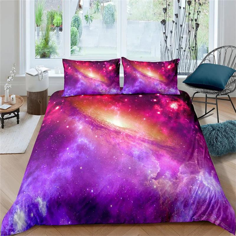 Galaxy Theme Blue Purple Design Duvet Cover Full Size For Girls Boys Teens Kids Gifts Starry Dream Sky Bedding Collection Room Decor