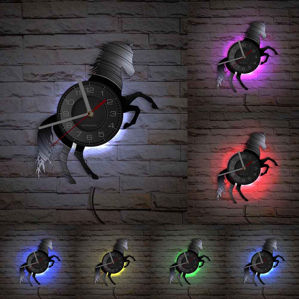 Galloping Horses Wall Art Interior Design Wall Clock Vinyl Record Clock Home Decor Mustang Wild Horse In The Wind Horse Gift