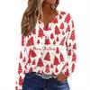 Women's T Shirt Tee Christmas Print Button Long Sleeve Daily Weekend Fashion Basic V- Neck Regular Top