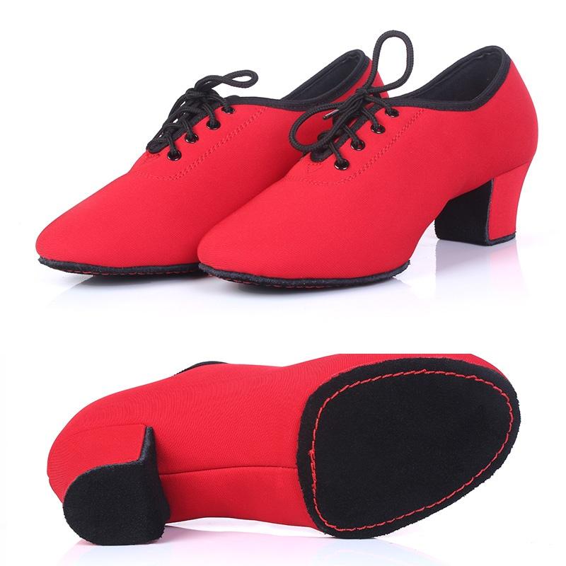 Dámske topánky Oxford na latinskoamerický tanec Professional Black Canvas Salsa Shoes 40 červená