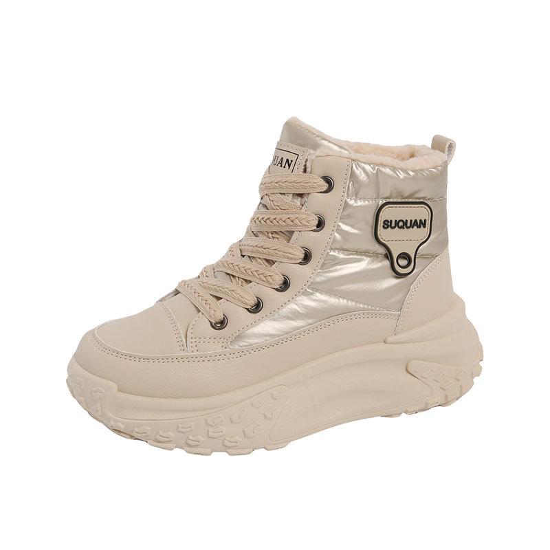 Wysokie, duże bawełniane buty dla kobiet na zimę, nowe, na grubej podeszwie, podwyższające, sportowe buty typu dad, ocieplane i pogrubione śniegowce dla kobiet