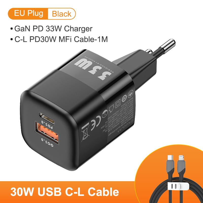 Kuulaa Carregador usb c 33w gan tipo c pd carregamento rápido para iphone 13 12 11 max pro xs 8 plus para ipad air 4 ipad 2021 mini