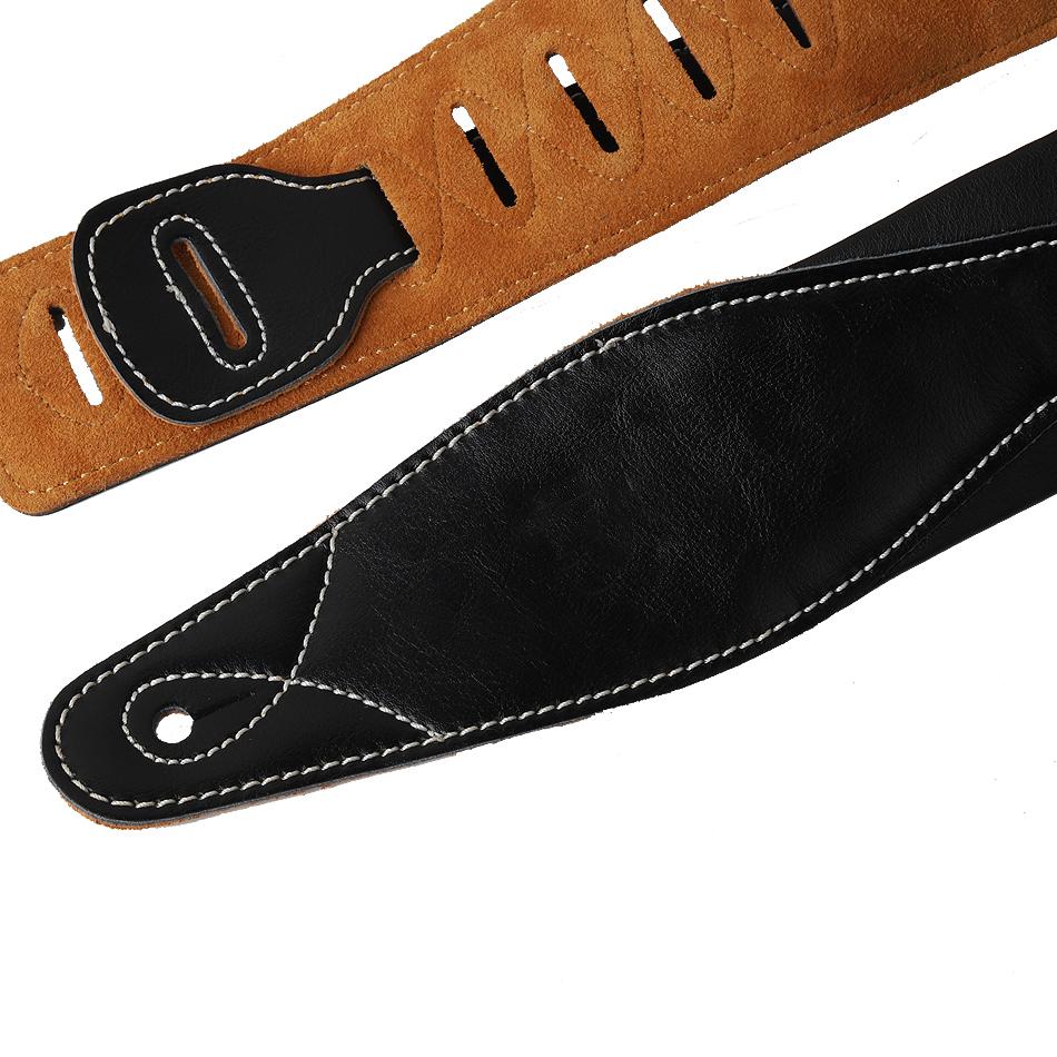 Genuine Leather Padded Black Guitar Strap for Electric Acoustic Guitar Bass Adjustable Belt Widen and Soft