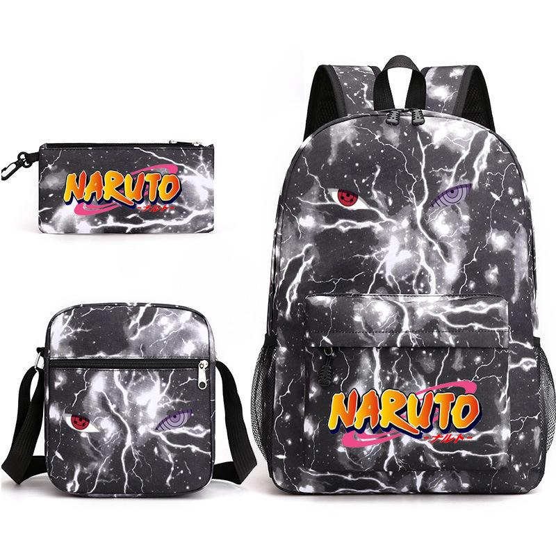 Naruto Starry Sky School Bag Three-Piece Shoulder Bag Pencil Case Anime Cartoon Backpack Male
