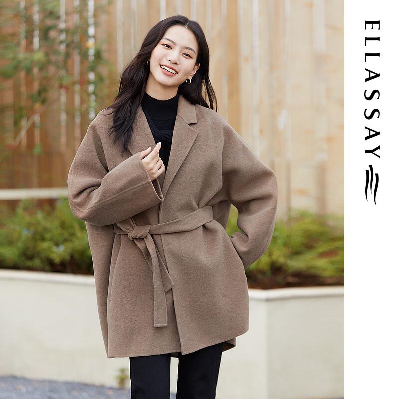 ELLASSAY Women's Wool Blend Mid-Length Coat with Belt