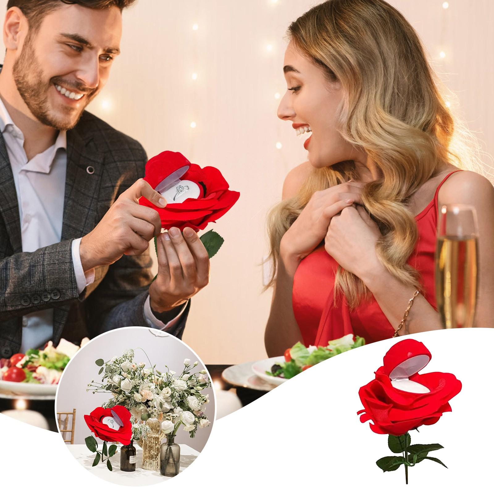 

Flocked Rose Ring Box Long Root Rose Earring Ring Storage Box High-End Gift Box Engagement Ring Storage Box for Valentine s Day One Size красный