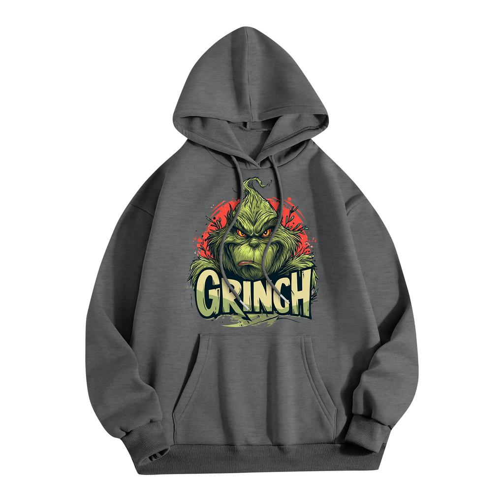 Dámská módní vánoční potištěná ležérní mikina s kapucí a kapsami