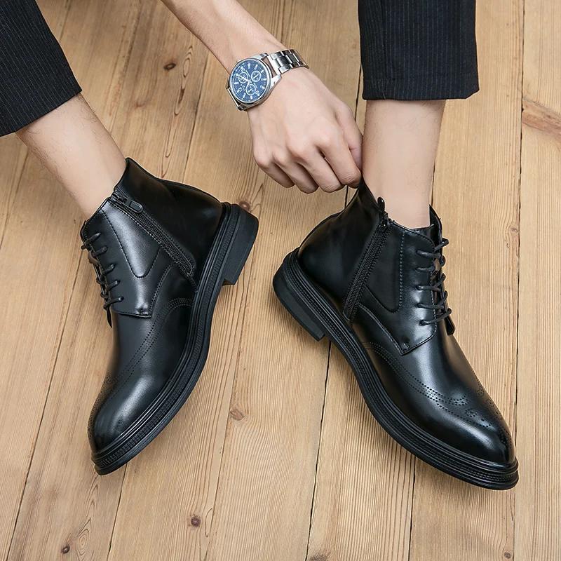 Luxury Brand Leather Shoes Men Boots Winter Formal Leather Oxfords Shoes Dress Boots Chelsea Commercial Affairs Ankle Boots Men