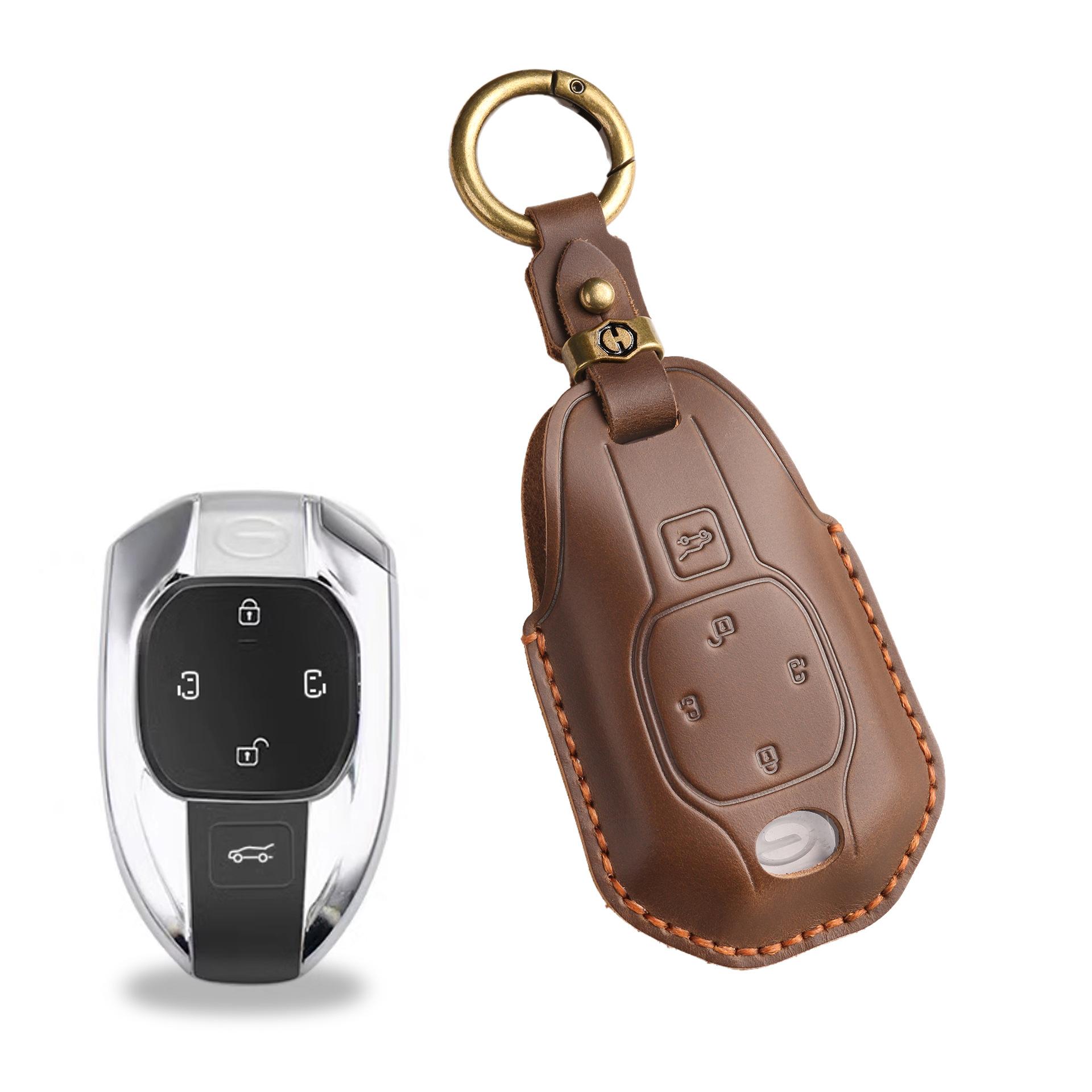 

The retro key cover is suitable for GAC New Energy Trumpchi E8 car handmade real cowhide key protection bag.