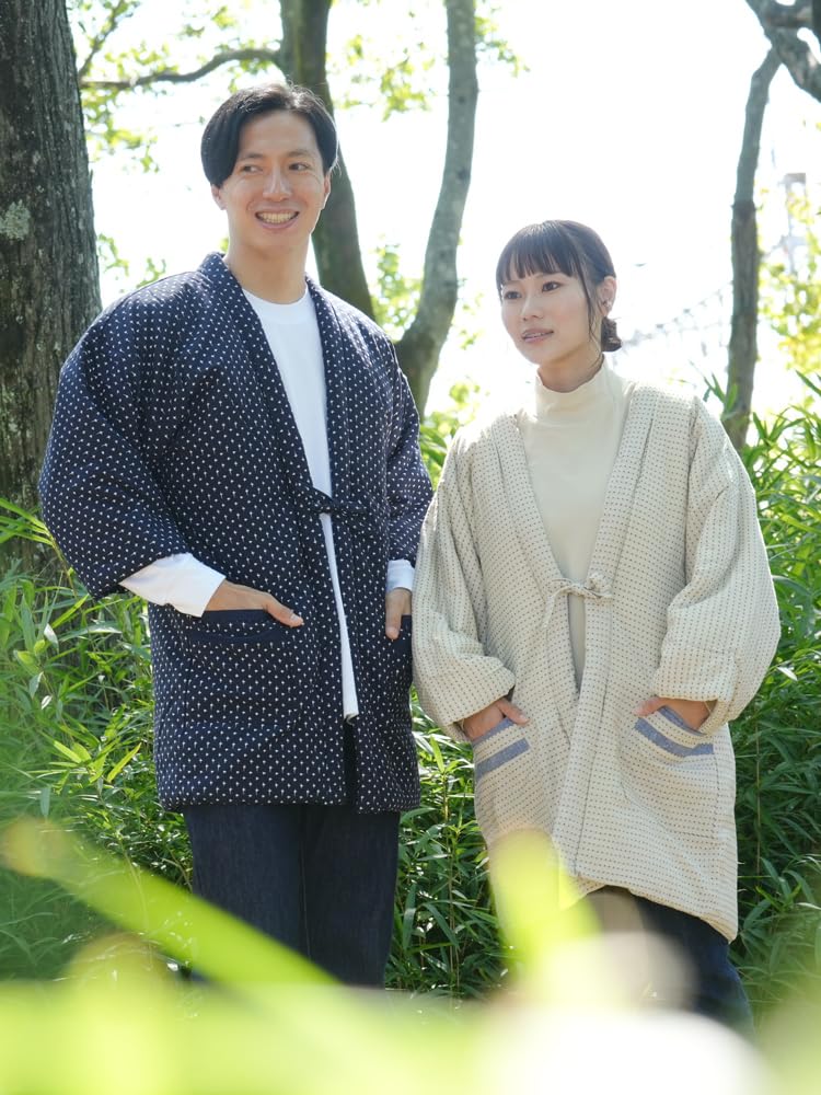 ROCCA Hanten Hanten Made In Tsumugi Standard One Size Fits All Gray X Men's (Kurume Rokka) Japan, Silk, Fit, Loungewear, (Flying Stripes, White)