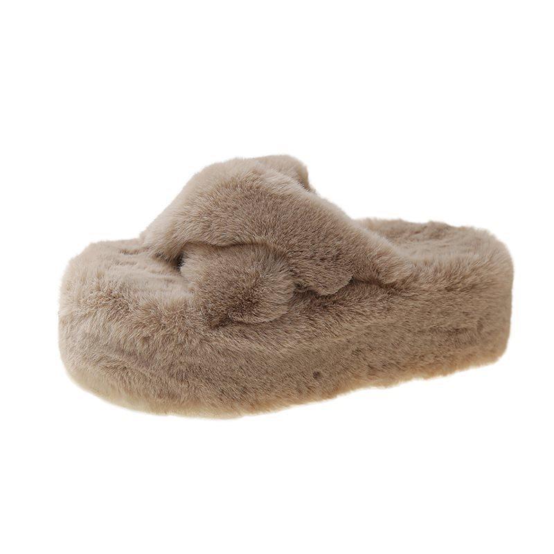 

CM тапочки крест высокий каблук подошва пушистые пушистые тапочки женские осень и зима маффин новый 2025 плюшевые супер толстые 7 40 хаки