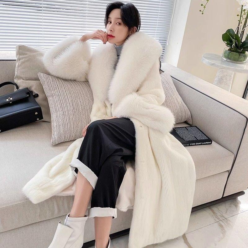 Europe and the United States popular high-end thickened long imitation mink coat light luxury lady style extended fur coat women