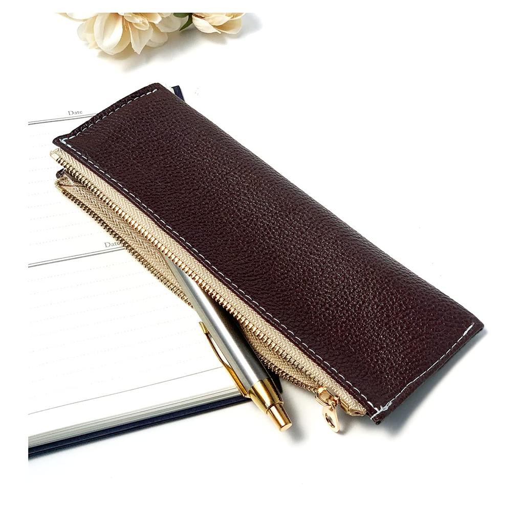 Pencil Genuine Pencil for Women and Pen Writing Pencil Pen Gentlemen and Deep Orange Case, Leather, Case, Slim, Men, Leather, Holder, Compact,