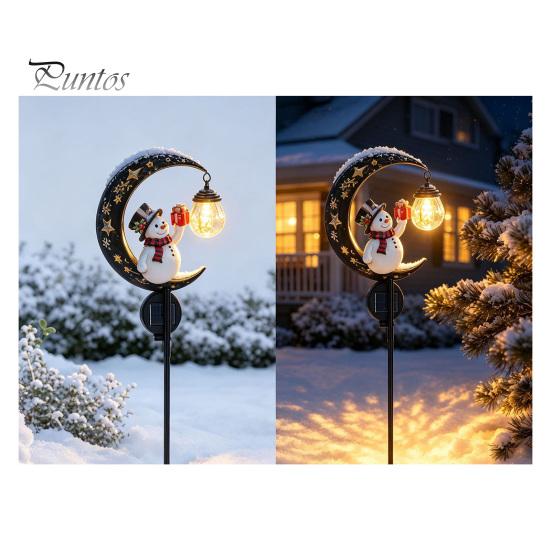 Illuminated Pathway Decor for Holidays Snowman Garden Stake Light, Solar Powered Crescent Moon Lamp, Decorations Walkways Warm Glow Waterproof