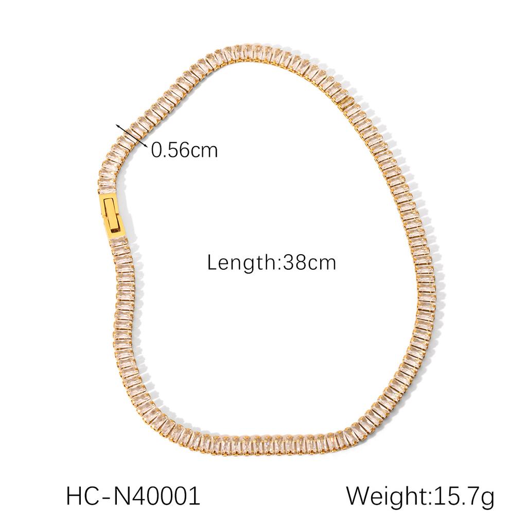 Wind Stainless Steel Inlaid Square Zircon Necklace Bracelet Light Luxury High-end Collarbone Chain Jewelry