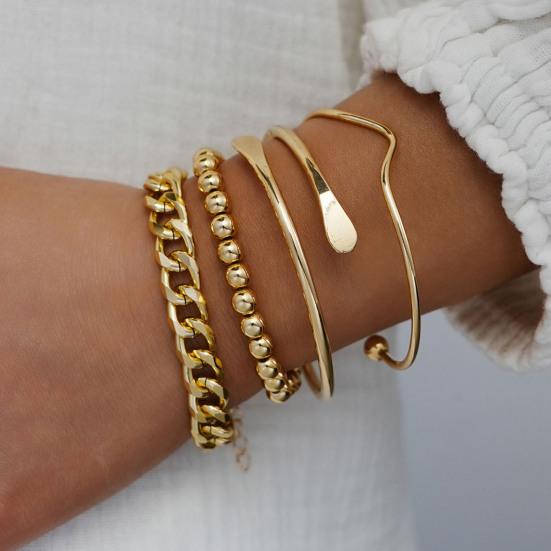 4Pcs/Set Women Layering Bracelets Adjustable Bangle Cuff Bracelets Beaded Bracelet Stackable Wrist Jewelry for Date Party Street Fashion