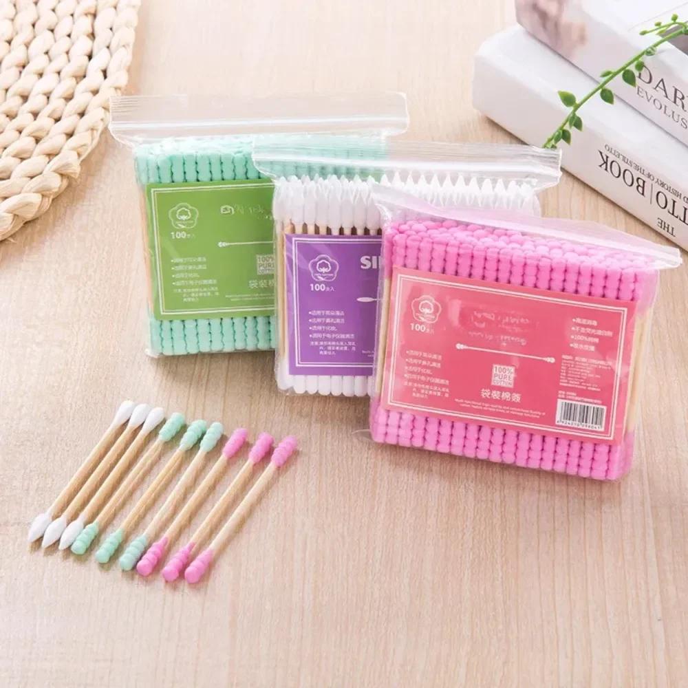 500/100 Stück Rosa Doppelseitige Wattestäbchen Stäbchen Weibliches Make-up-Entferner Wattestäbchen Spitze für Medizinische Nase Ohren Reinigungszubehör