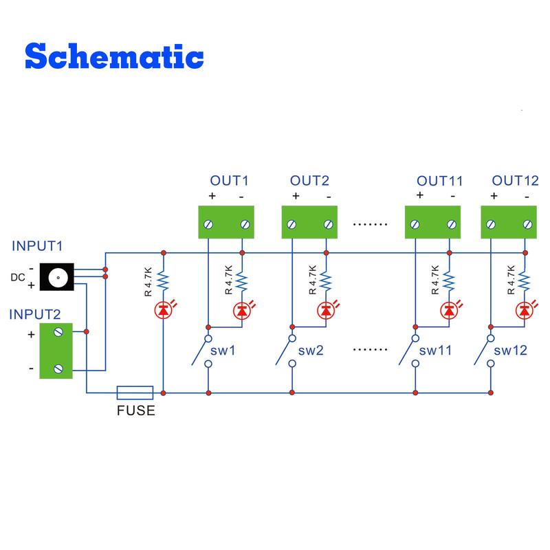 1 Unit Evemodel 3V-24V DC Power Distribution Module 12 Channel with Individual Switches PCB017