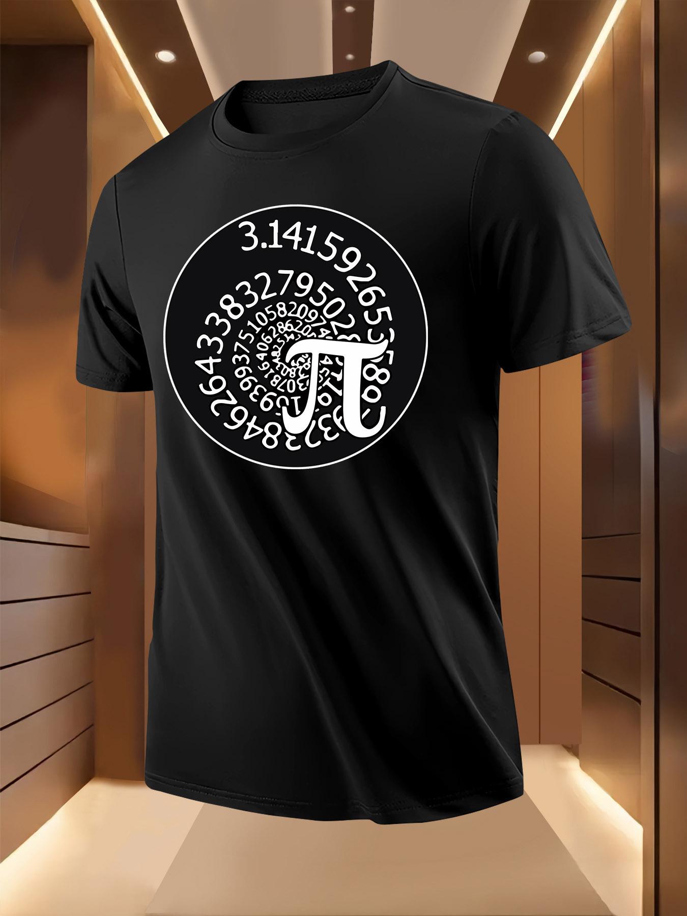 Pi Spiral Print Tshirt - Black Casual Summer Tee with Mat... XXL