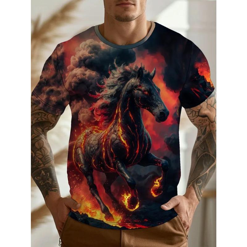 3D Printed Horse Pattern Summer Fashion Men's T-shirt Breathable Casual