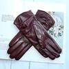 Sheepskin Leather Gloves Women's Fashion Elastic Style Velvet Lining to Keep Warm in Autumn and Winter Retro Color Points