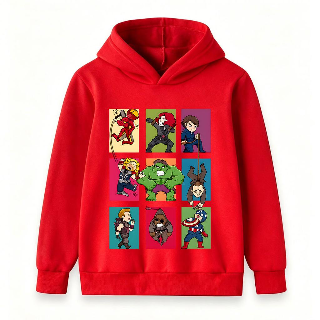 Kids Boys Girls Pullover Hoodie, Cute Superhero Cartoon Printed Long Sleeve Casual Sweatshirt, Comfortable Hooded Top for Daily Wear and Party Gift