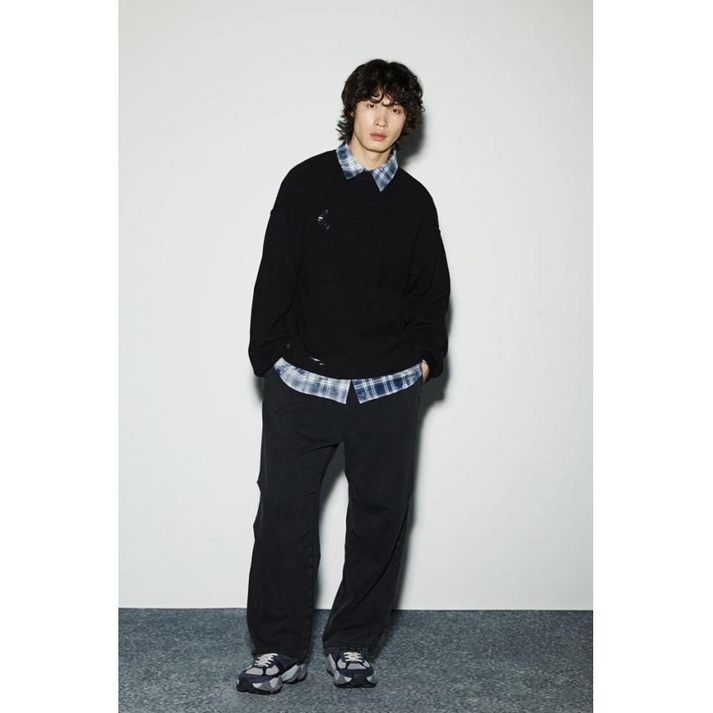 H M Distressed Sweater Loose Fit Black