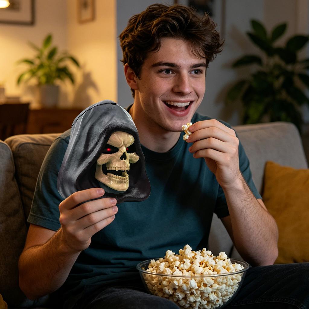 Skull Head Popcorn Bucket with Hooded Design Durable Material for Themed Events and Collectibles Suitable for Indoor Use