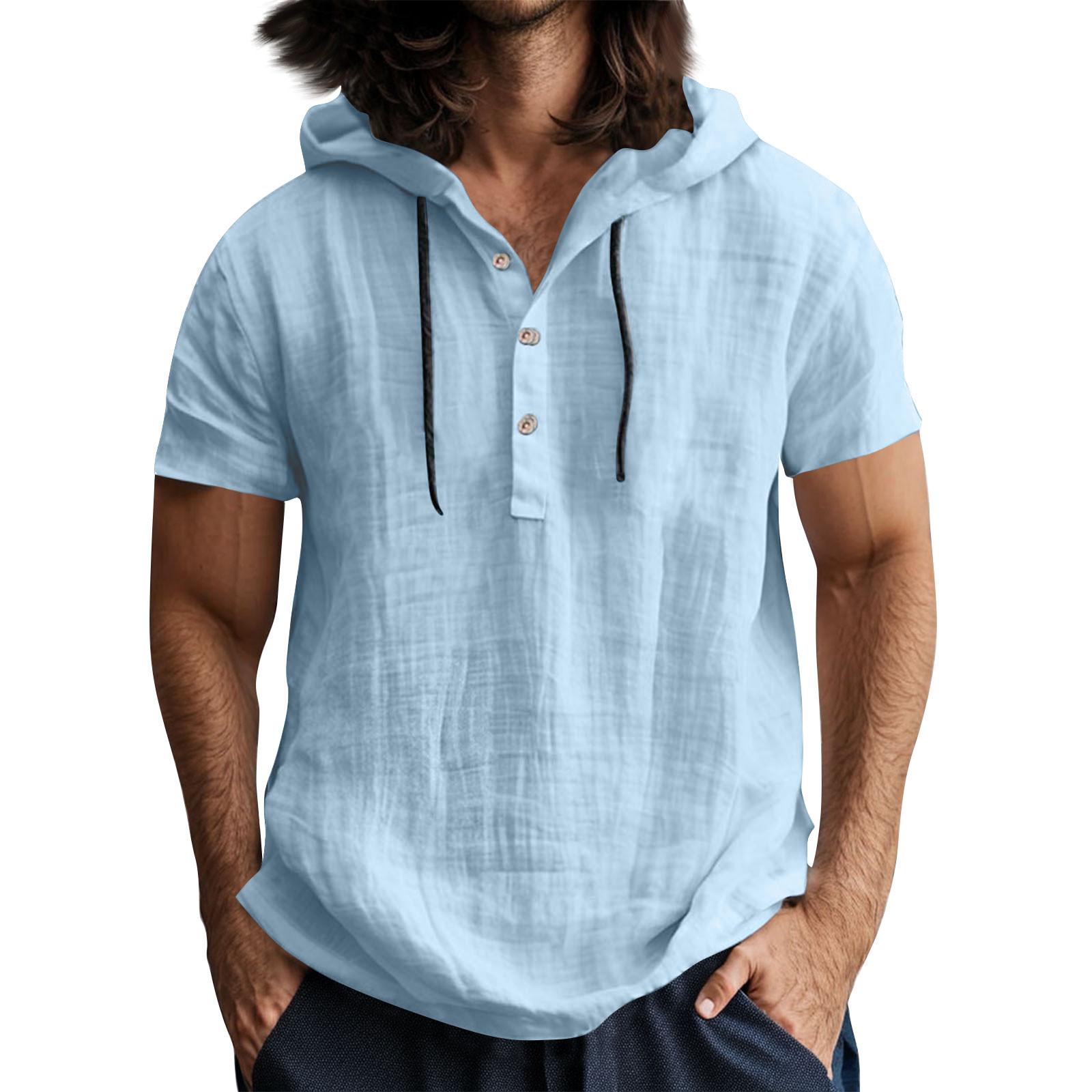 

Мужская повседневная футболка с короткими рукавами, капюшоном и открытым воротом на пуговицах XXXL