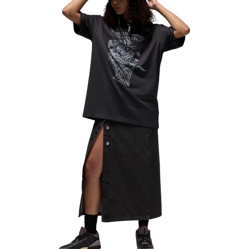 Jordan Printed Oversized Drop Shoulder T-Shirt Women Tops Black FV7119-045