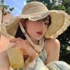 Women'S Wide Brim Lace Straw Hat Beach Hollow-Out Sun Cap For Seaside Vacation