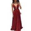 Solid Color Suspender V-neck Lace-up Dress New Sleeveless Backless Slim Evening Dress