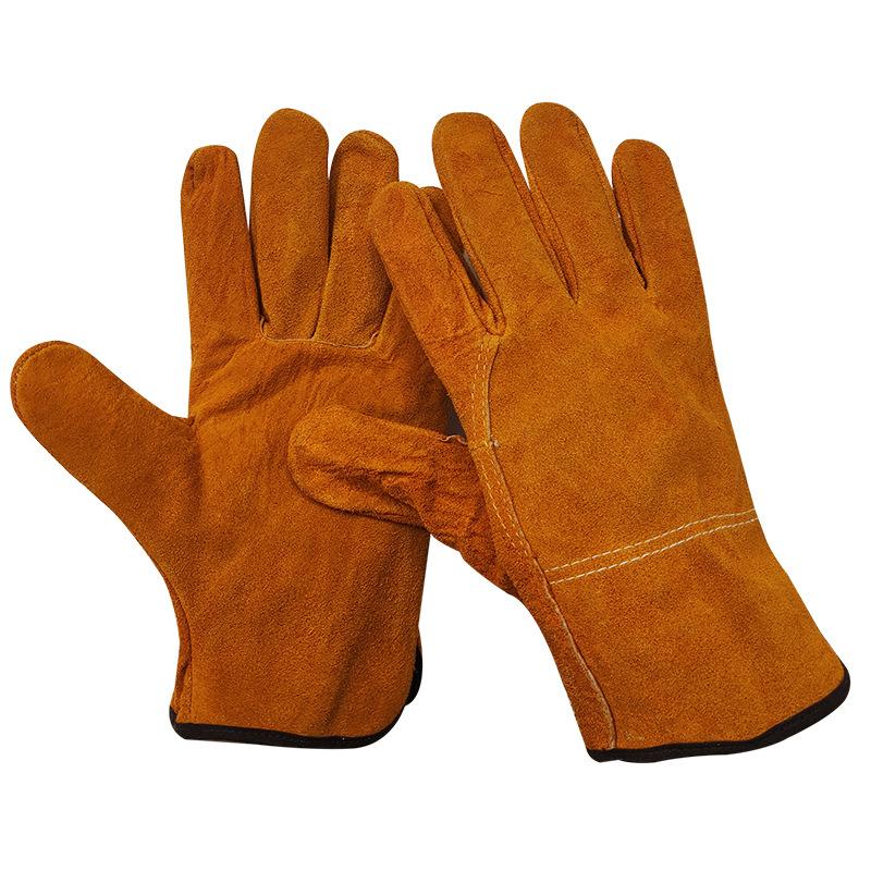 Labor Protection Gloves Cow Split Leather Welding Gloves Wear Resistant Anti Scalding Outdoor Camping Heat Resistant Gloves