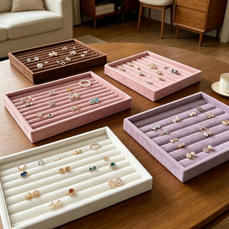 Jewelry Storage Tray Fabric Lined 35x24cm Container For Rings Necklaces Earrings And Bracelets Featuring Secure Structure
