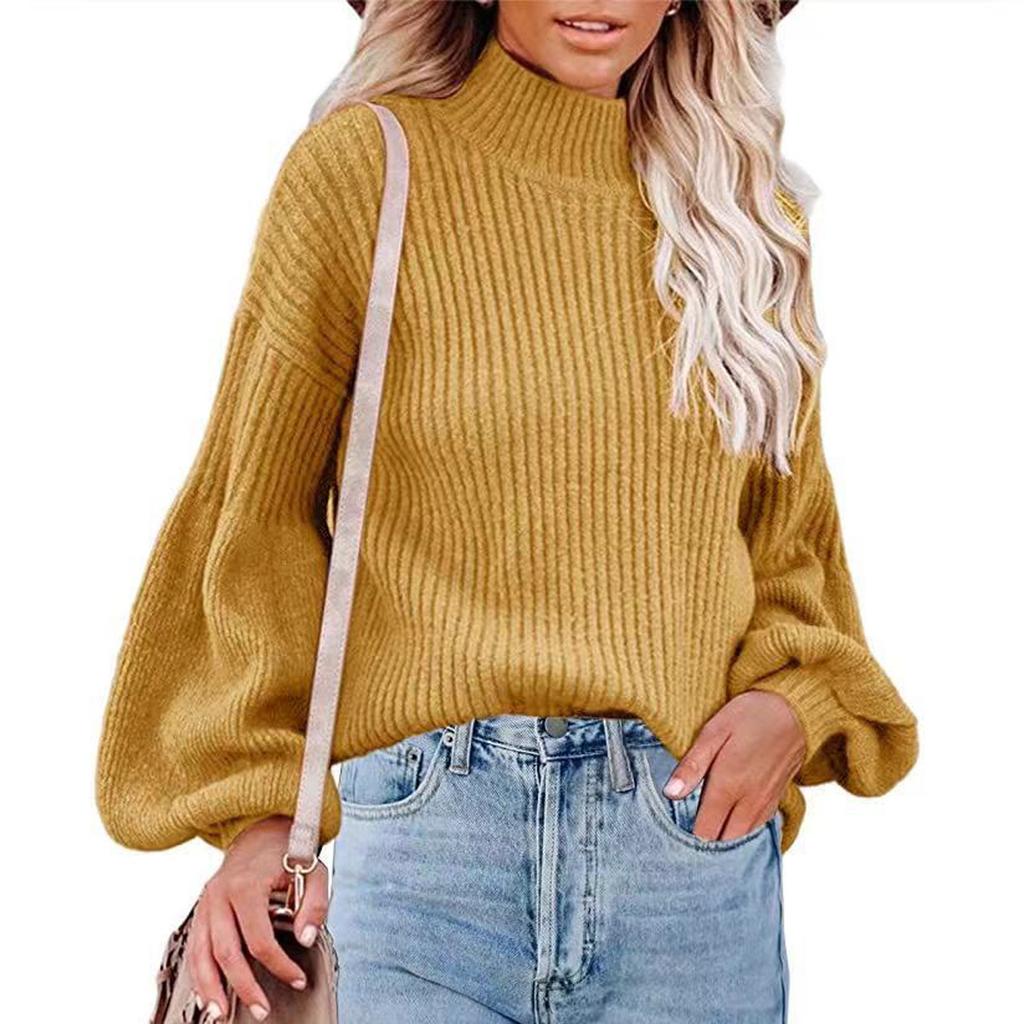 Dames effen kleur hoge kraag lange mouw pullover blouse gebreide trui