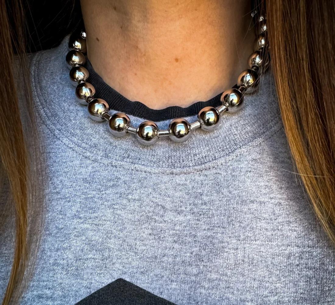 

Grunge Y2K Statement Oversized 10mm Ball Chain Choker Necklace Silver Plated Handmade Gothic Unisex Men Women Chunky Jewelry