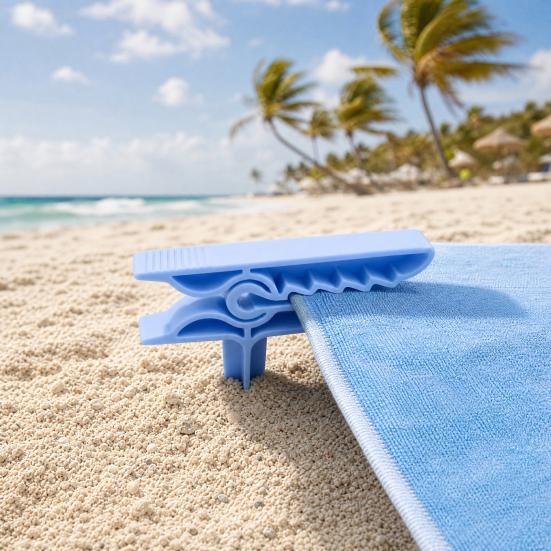 4Pcs Beach Towel Clips Windproof Towel Holders, Beach Towel Anchoring Stakes Clips, Outdoor Mat Anchors Stakes Clamps, Plastic Picnic Blanket Holders