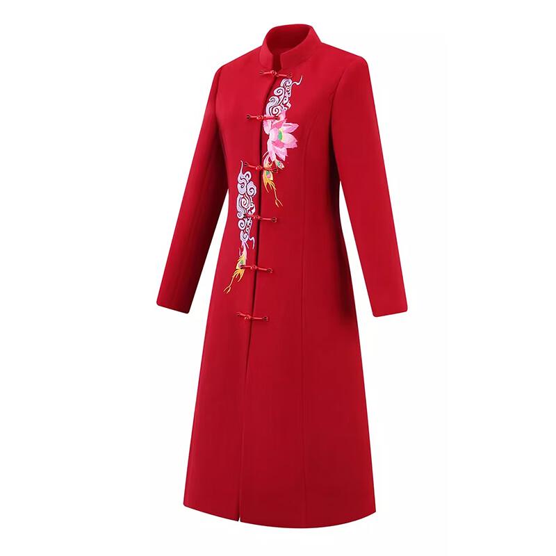 Women's Festive Red Wool Blend Stand Collar Coat