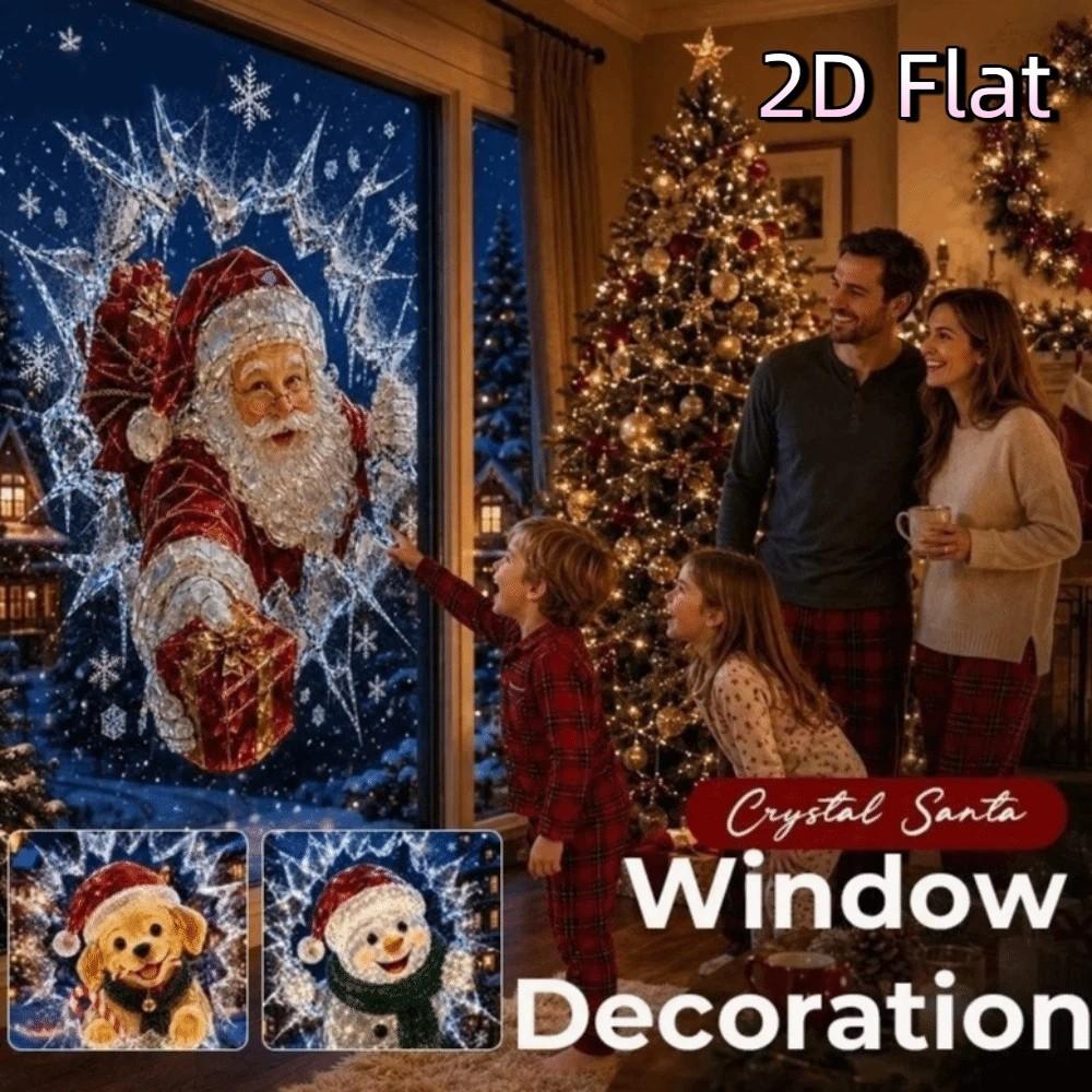 Cartoon Santa Claus Window Sticker PVC Fake Broken Glass Cling Decal Winter Decor