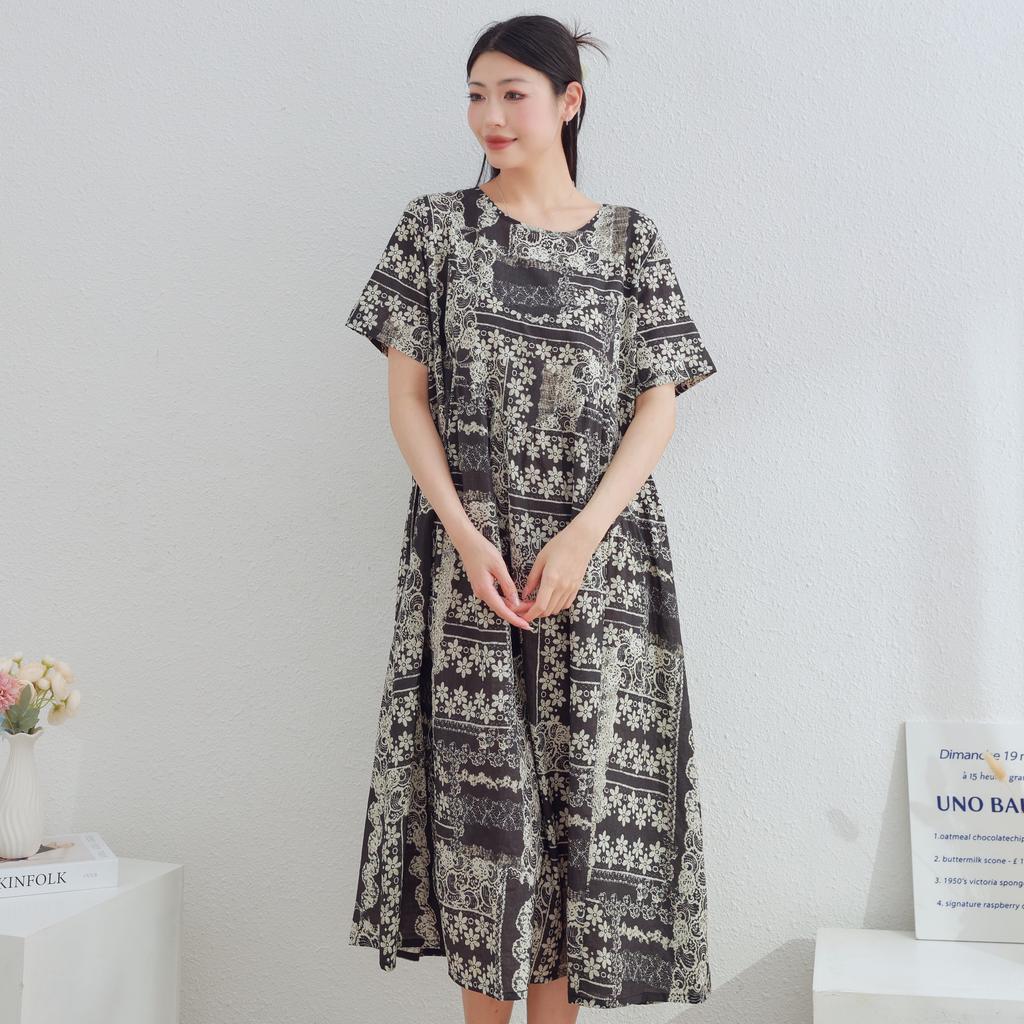 Dimanaf 2025 Women Plus Size Spring Summer Dress Floral Dress Basic Vintage Loose Long Dress Maxi