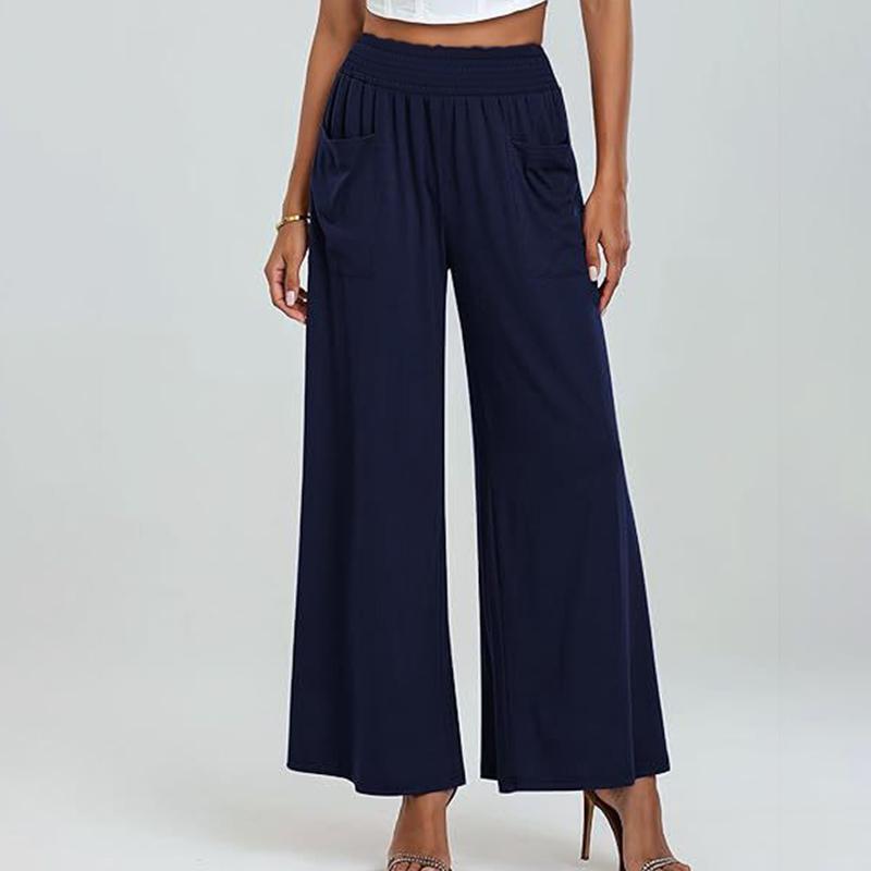 Women Autumn Winter Versatile Draped Solid Color High-Waisted Wide-Leg Pants with Pocket