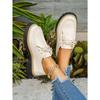 Women's Block Heel Non Slip Lace Up Leather Shoes Spring Autumn Solid Color British Style Loafers