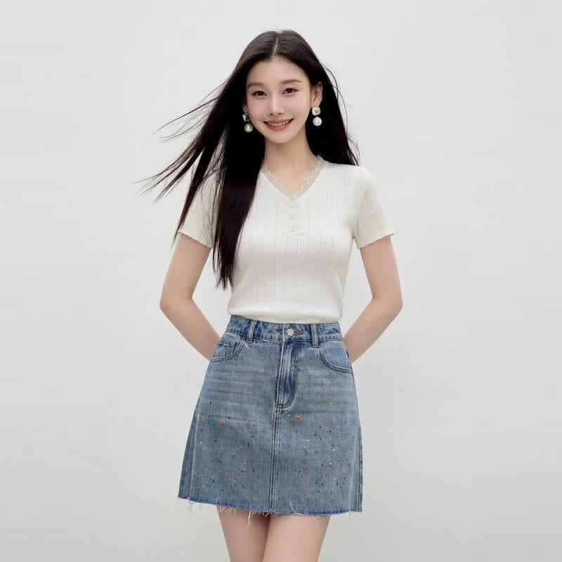 Qiusbiyiren Women s V-Neck Puff Sleeve Knit Top XL