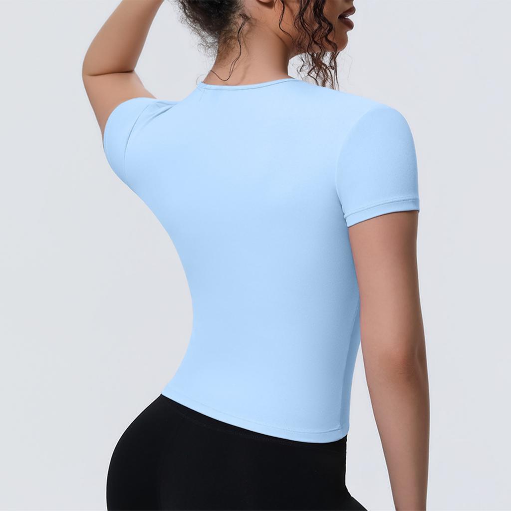 New-style Sports-inspired, Figure-hugging, Short-sleeved, Breathable Yoga T-shirt for Running, Training and Fitness – Women’s Top