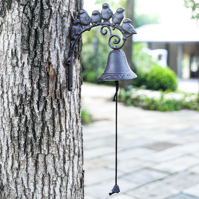Farmhouse Dinner Bell Cast Iron Church Wall Bell Wall-Mounted Front Gate Bell Decorative Farm Accent Bells With 6 Birds Large &