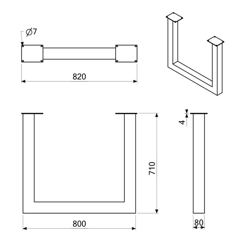 U-shaped leg 82x71 BLACK