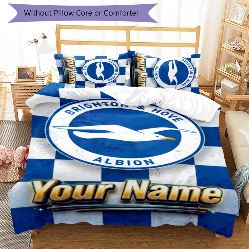 3pcs Brighton & Hove Albion F.C. Cover Set - Personalized Name, HD Printed Bedding with 1 Cover and 2 Pillowcases - Perfect for Home Decor, Easy Care