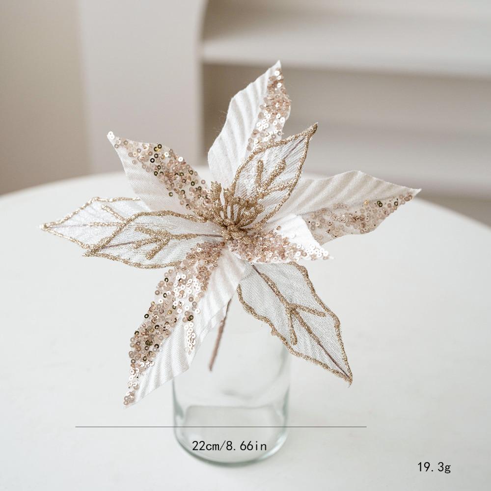 Fabric Plastic Xmas Decorative Flowers DIY Decoration Glitter Fake Flower  Xmas Tree Decorations